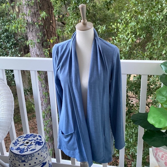 Logo by Lori Goldstein light blue logo lounge long sleeve open sweater cardigan - Picture 2 of 10